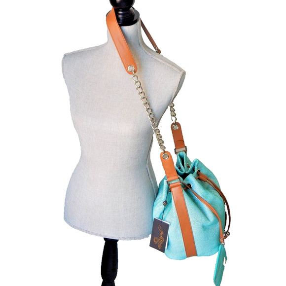SORIAL New York Python Leather Drawstring Mint Bucket Bag with Pouch NWT - Picture 2 of 16